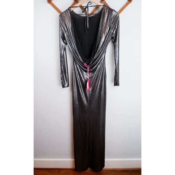 NEW Boohoo Grace Metallic Cowl Back Long Sleeve Maxi Dress, size 6 - Picture 6 of 16